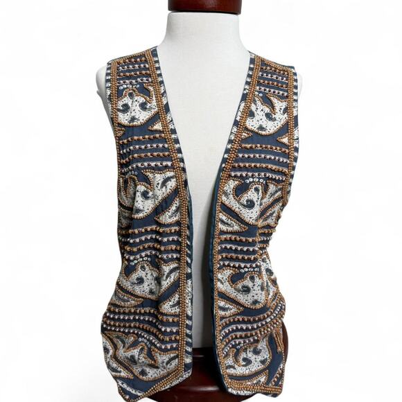 Vintage Newport News Boho Beaded Vest - Size M - Artsy Folk Western Festival - Picture 1 of 8
